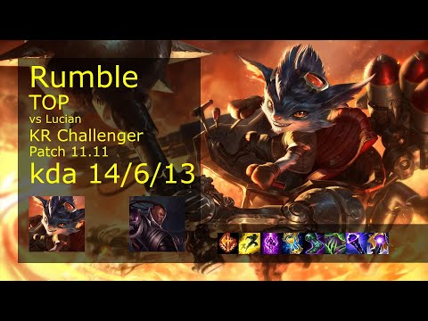 Rumble Top vs Lucian - KR Challenger 14/6/13 Patch 11.11 Gameplay // [롤] 럼블 vs 비에고 탑