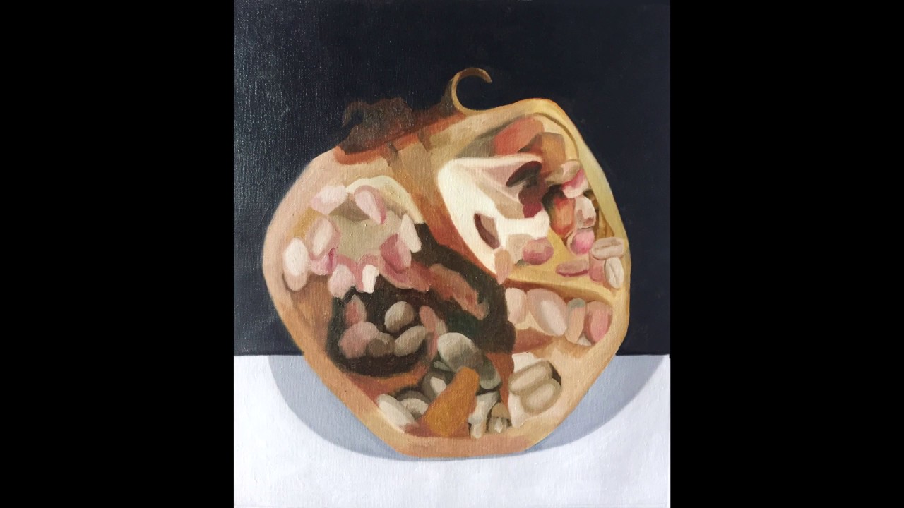 How to  BrushPainting Still Life Half Pomegranate fruit Oil color  Time Lapse