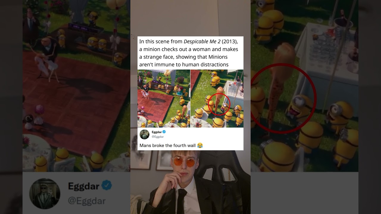 In this scene from Despicable Me 2 (2013), minion checks out a woman and makes a strange face