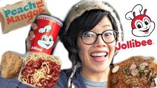 Emmy's FIRST Taste of JOLLIBEE! | Chickenjoy, Spaghetti, Fiesta Palabok, Peach Mango Pie