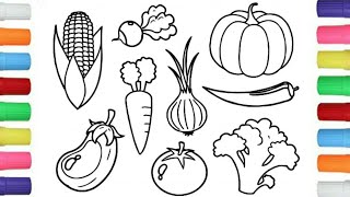 Learn Colors with Fresh Vegetables l Veges Coloring Pages l Colour for Kids l Educational Video l