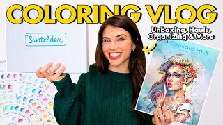 ULTIMATE COLORING VLOG 🌈 Coloring Book Haul, Swatchdex Unboxing & Supply Organization