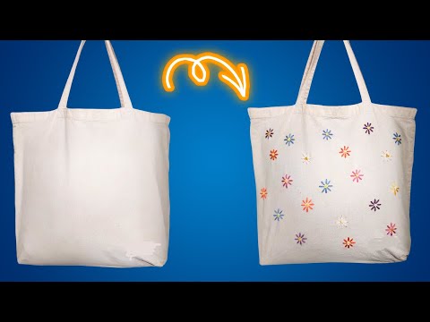 Easy hand embroidery on a tote bag- 3 different ways to make Lazy Daisy- DIY- Embroidery Tutorial