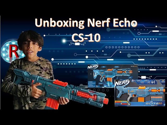 Vídeo relacionado con Nerf Elite 2.0 Echo CS-10, Lanzador Dardos, Culata Desmontable, Extensión del cañón, 5 Rieles tácticos, Clip de 10 Dardos, Color Azul, 24 Dardos incluidos