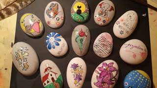 Step by step painting on artificial stones and pebbles, DIY memorial stones and lucky pebbles