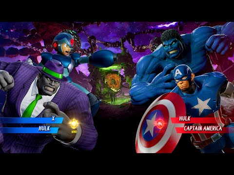BLUE X & PURPLE HULK VS BLUE HULK & BLUE CAPTAIN AMERICA - Marvel vs Capcom Infinite