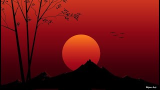 Sunrise scenery drawing | How to Draw in Ms Paint | drawing in paint in computer | paint in computer