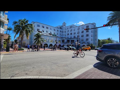 4K Collins Ave Street Adventure , Fall Cycling Virtual Travel Tour , Miami Beach FL , October 2025
