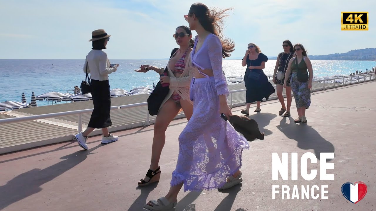 Immersive street-level walking tour through Nice Promenade Anglais, France, showcasing authentic urban landscapes, local architecture, and the vibrant atmosphere of the city's neighborhoods
