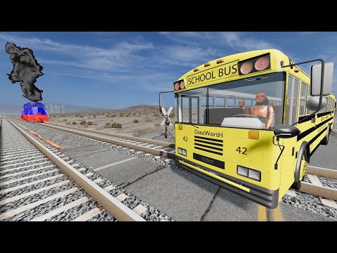 Trains vs Lava Crossing Road and Double Rails Tractor Rescue Stuck Cars and Buses   BeamNG Drive 019