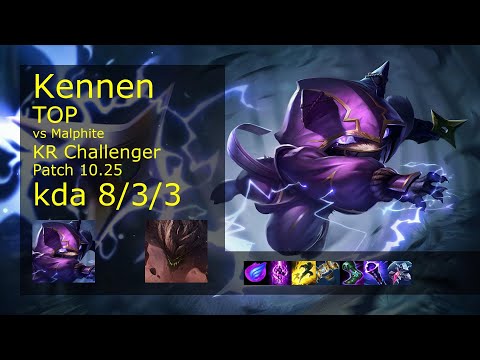 Kennen Top vs Malphite - KR Challenger 8/3/3 Patch 10.25 Gameplay // [롤] 케넨 vs 말파이트 탑