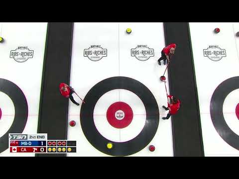 #AGITopShots - 2025 Montana's Brier - Team Gushue's Bottcher with a "clean up on Aisle C"