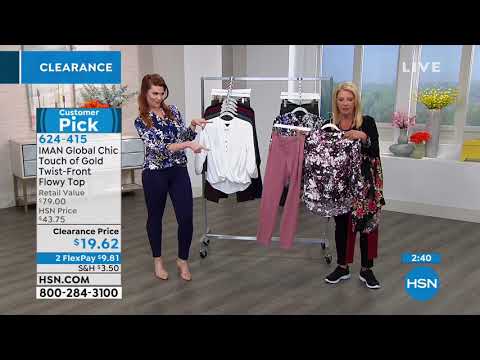 IMAN Global Chic Touch of Gold TwistFront Flowy Top