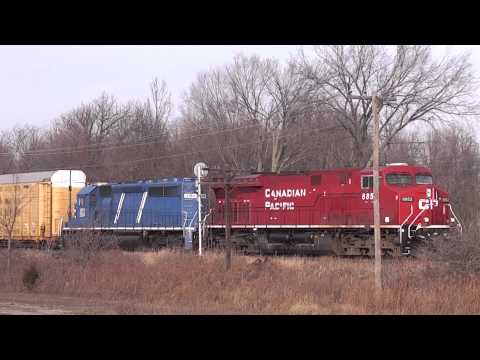 CP 8852 & CEFX 3184 east out of Belle River. Nov 28 2010