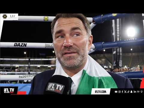 EMOTIONAL EDDIE HEARN REACTS TO KATIE TAYLOR FINAL WIN & PROVES WHY JOSHUA v FURY SHOULD BE IN UK