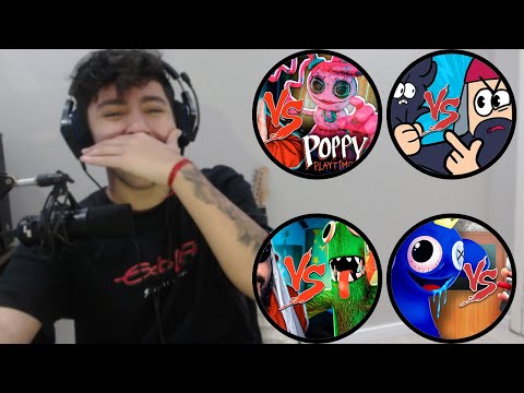 REACT Mommy Long Legs, Barba do Mussoumano, Laranja e Verde do Roblox & Azul Babão Vs. Mussoumano