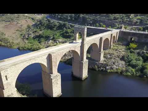 Alcantara, Spain and its Roman Bridge on the River Tajo. Sierra de San Pedro in Raya near Portugal