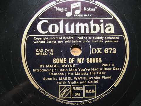 Mabel Wayne sings some of her songs, including 'Little Man You've Had a Busy Day'.  Columbia Record.