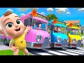Wheels On The Bus Pink Blue Yellow Buses Baby Songs Nursery Rhymes Kids Songs