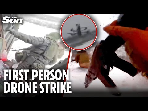 Rare POV footage shows moment Russian soldiers hit by Ukrainian attack drone