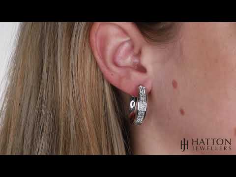 9ct White Gold Moondust Pave Cut Hoop Earrings - 24mm