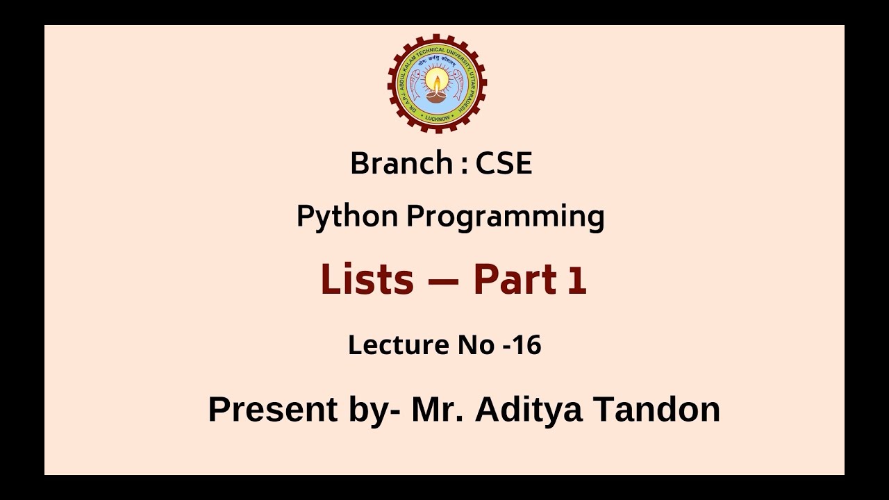 Python Programming | Lists Part-1| AKTU Digital Education