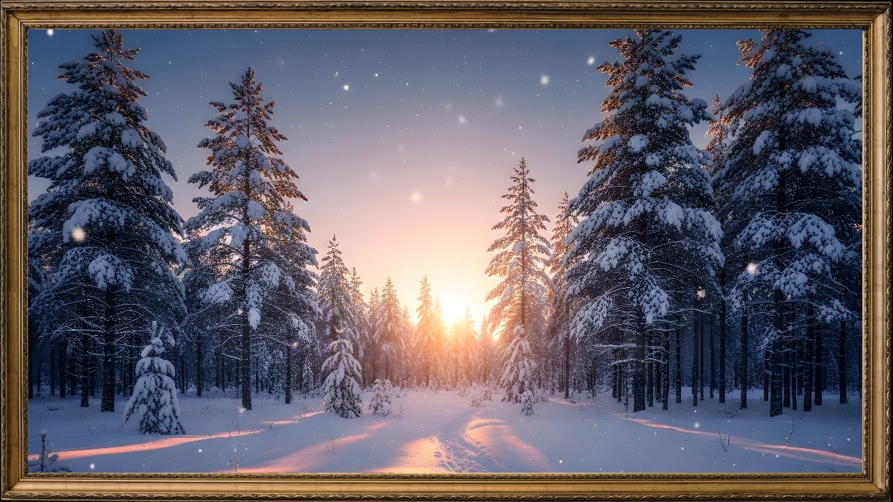 Winter Forest Sunrise ❄️ Peaceful Snowy Pines 4K TV Wallpaper