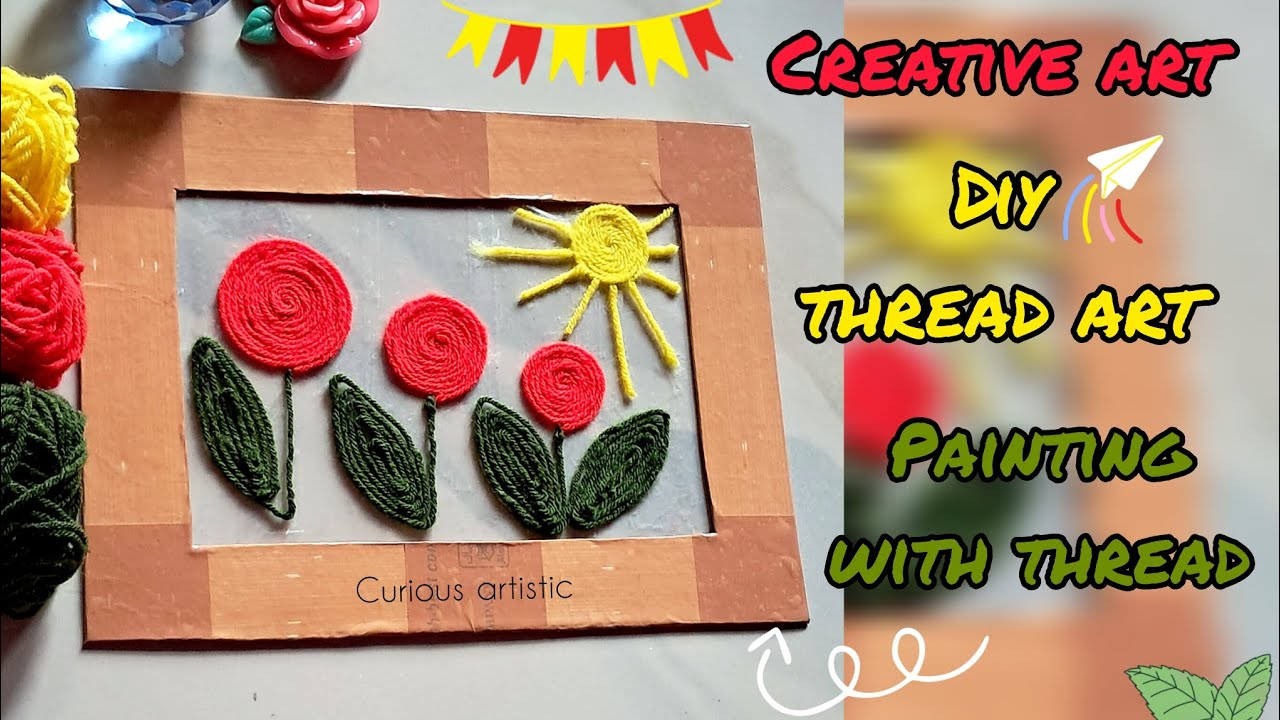 Diy thread art😍 diy thread art string art tutorial, painting with thread, make thread art 