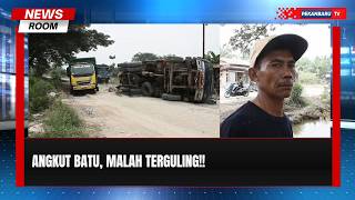 Angkut Material untuk Perbaikan Jalan, Tronton Malah Terguling