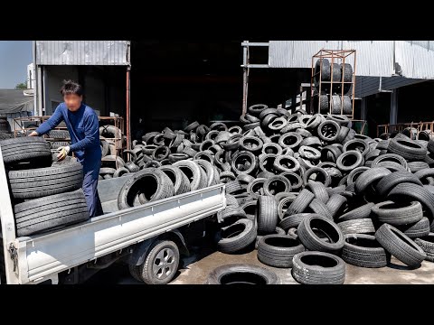 Old Tires and Scrap Metal Recycling Factories  Recycling Process in Korean Factory