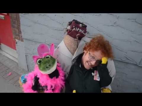 Busker: Ventriloquist Shawn Newman, with Leesi and Yorick, performs at Osborne Street Festival- 2