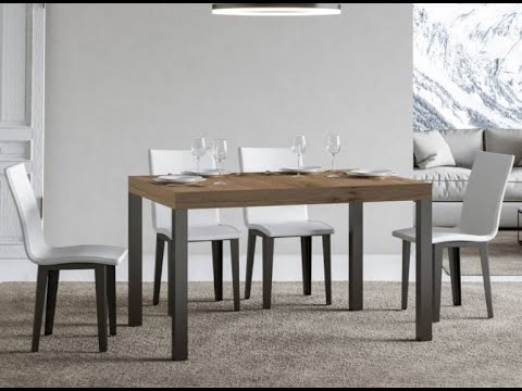 Petite table carrée 90/90 cm extensible 10 personnes 90 à 246 cm bois clair et métal anthracite Karry