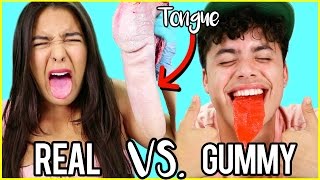 Gummy Food VS. Real Food! EATING COW TONGUE & A HEART! Natalies Outlet