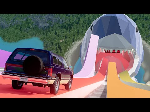 Cars Vs Giant Shark Mouth In BeamNG.Drive