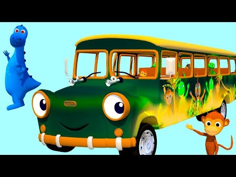 WHEELS ON THE BUS GO ROUND AND ROUND ALL THRU THE JUNGLE NURSERY RHYME WITH JUNGLE BUS Video