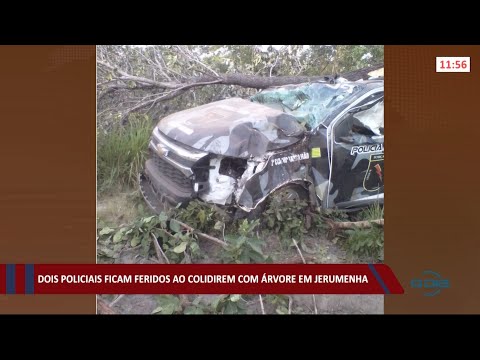 Dois policiais ficam feridos ao colidir com árvore em Jerumenha 15 04 2021