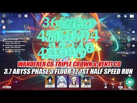 Wanderer C6 Triple Crown & Venti C0 - 3.7 Abyss Phase 3 Floor 12 Speed Run | Almost 1 Rotation