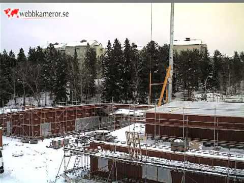 Byggfilm från bygget av en ny förskola i Fröslunda, Eskilstuna, stillbildsfilm.