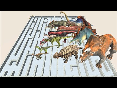 All dinosaurs Speed race. Maze course! | Animal Revolt Battle Simulator