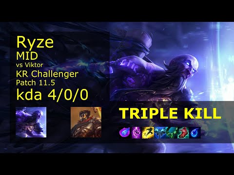 Ryze Mid vs Viktor - KR Challenger 4/0/0 Patch 11.5 Gameplay // [롤] 라이즈 vs 빅토르 미드