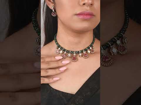 Exquisite Aura Necklace | Timeless Gold & Gemstone Elegance | Manideep Jewellers