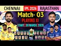 IPL 2026 3rd Match Chennai Vs Rajasthan Playing 11 CSK Playing 11 2026 RR Playing 11 2026