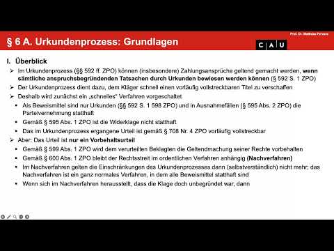 Vertiefung ZPO Erkenntnisverfahren – Folge 11 (Urkundenprozess: Grundlagen)