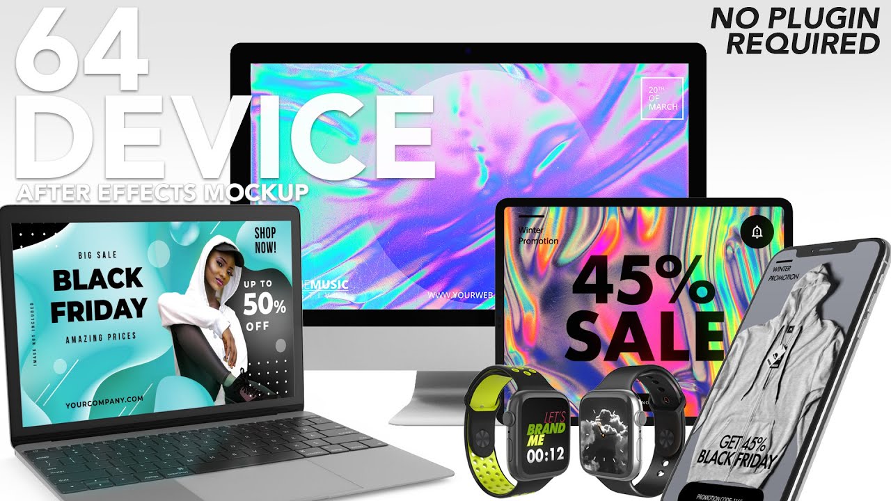 64 Realistic App Promo Device After Effects Mockup Set