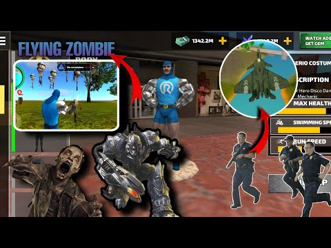 Rope Hero Vice Town New missions Flying zombie transformer aircraft police fight rope hero 1,2,3