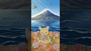 【アニメ】【癒しのイラスト】ショート動画：癒しの猫：幸せな猫：子猫とボタンの花：うぐいす：癒しのポエム#手描き自筆#イラスト#cat#peomy