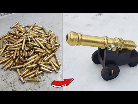 Casting Cannon -Trash to treasure . Melting cartridge case - ASMR brass casting