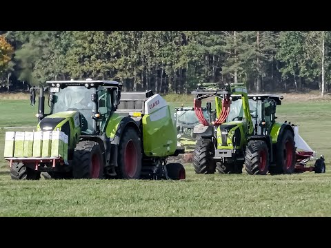 XXL Großeinsatz Grasernte 2019 CLAAS Traktoren im Einsatz Gras Schwadern - Pressen und Wickeln