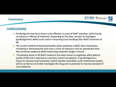 Thumbnail image of video presentation for Pilot study of the efficacy of pyridostigmine for reversal of post injection dysphonia following botulinum neurotoxin laryngeal chemo-denervation in spasmodic dysphonia