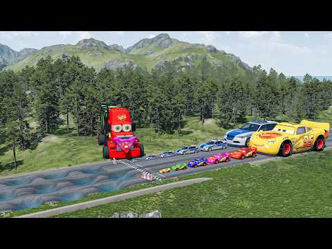 Big & Small McQueen & Police Car vs Zombie Mack, Consecutive Potholes & Downhill Race –BeamNG.drive